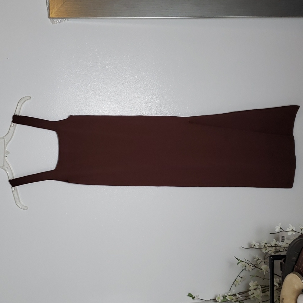 Meshki ribbed bodycon dress,midi, slit, square neck, Y2K. Women's size XS